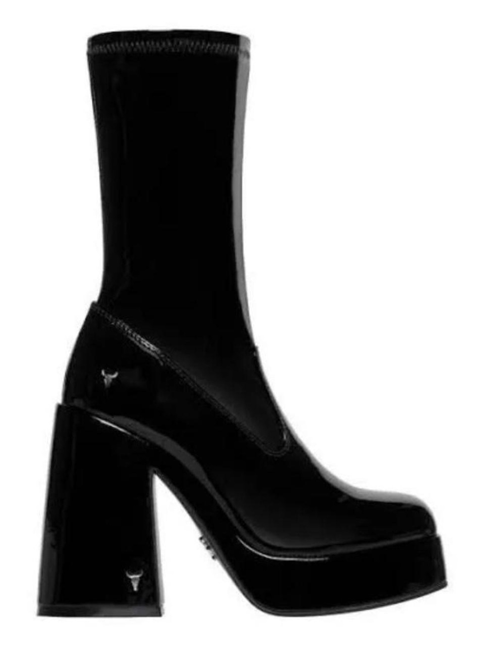 WINDSOR SMITH Hedonist Black Faux Patent Leather Platform Mid-Calf Boots Size 8